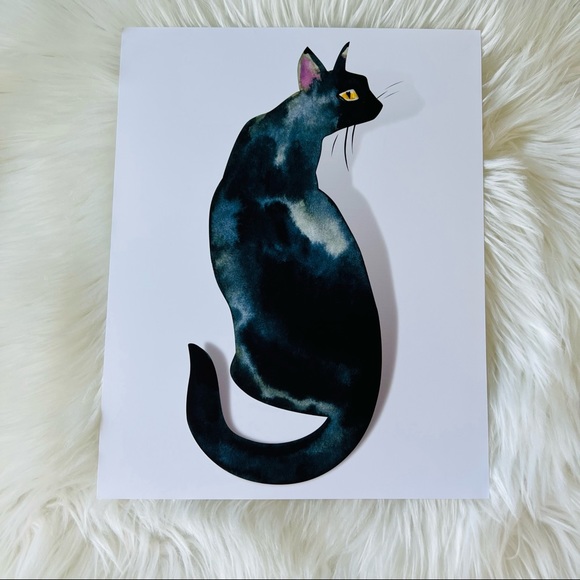 Watercolor Black Cat Portrait Wall Art Print Poster Unframed - Picture 16 of 16